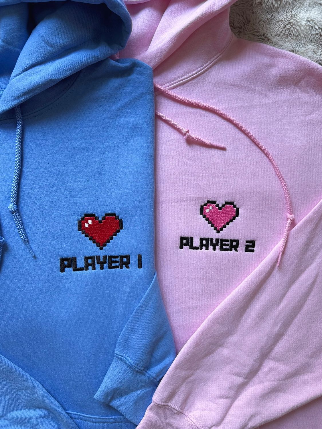 Player 1/ 2 Gamer Pixel Hearts Matching Couples/ Besties Set