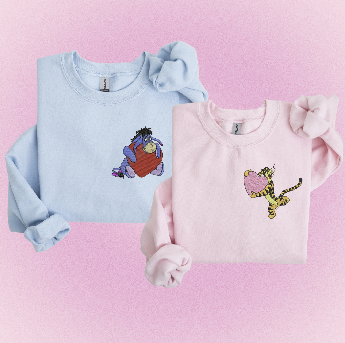 Tigger + Eeyore Matching Couples Embroidery Sweatshirts - custom sleeve option