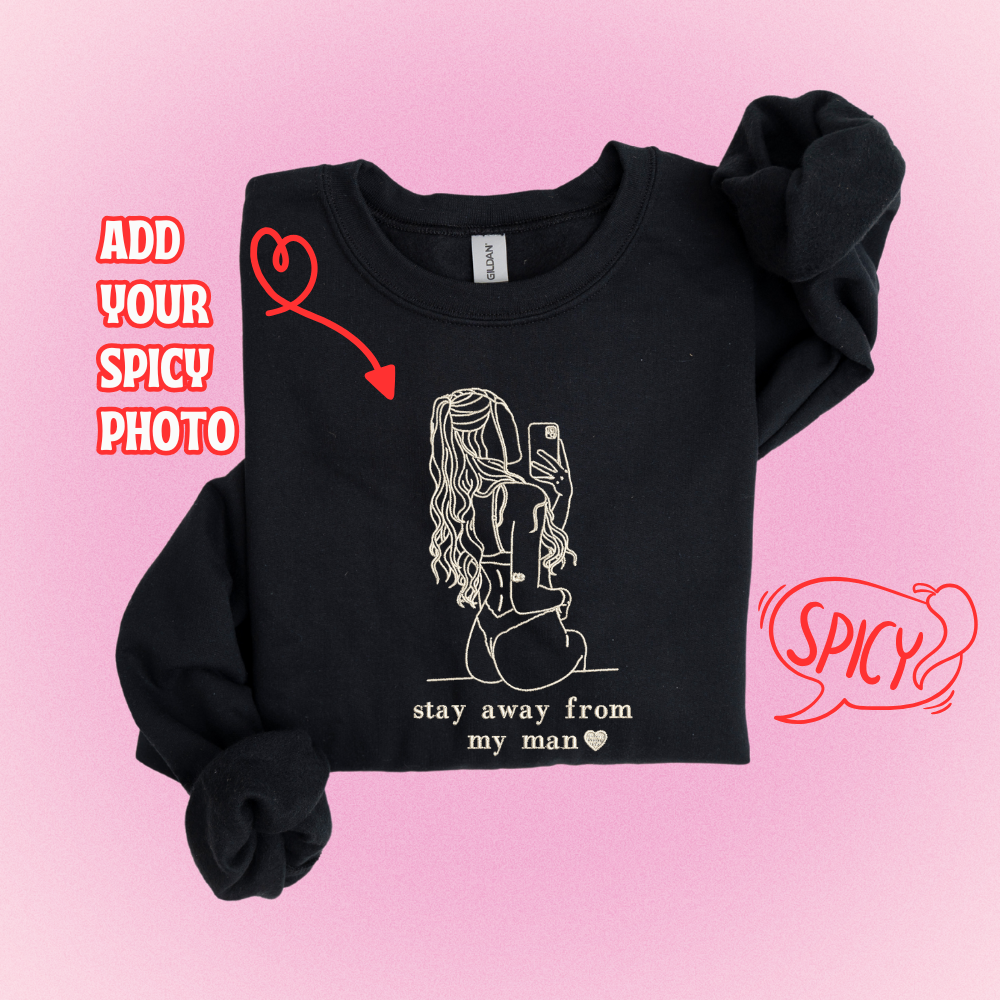 CUSTOM SPICEY Line Art Embroidery from Your Own Photo! - sleeve embroidery &amp; text below the design option