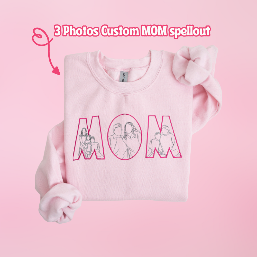 3 Photos Custom MOM Spellout Line Drawings! - custom sleeve option - insert picture below