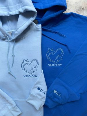 Shark Love Matching Embroidery Set - custom sleeves &amp; roman numerals under design option