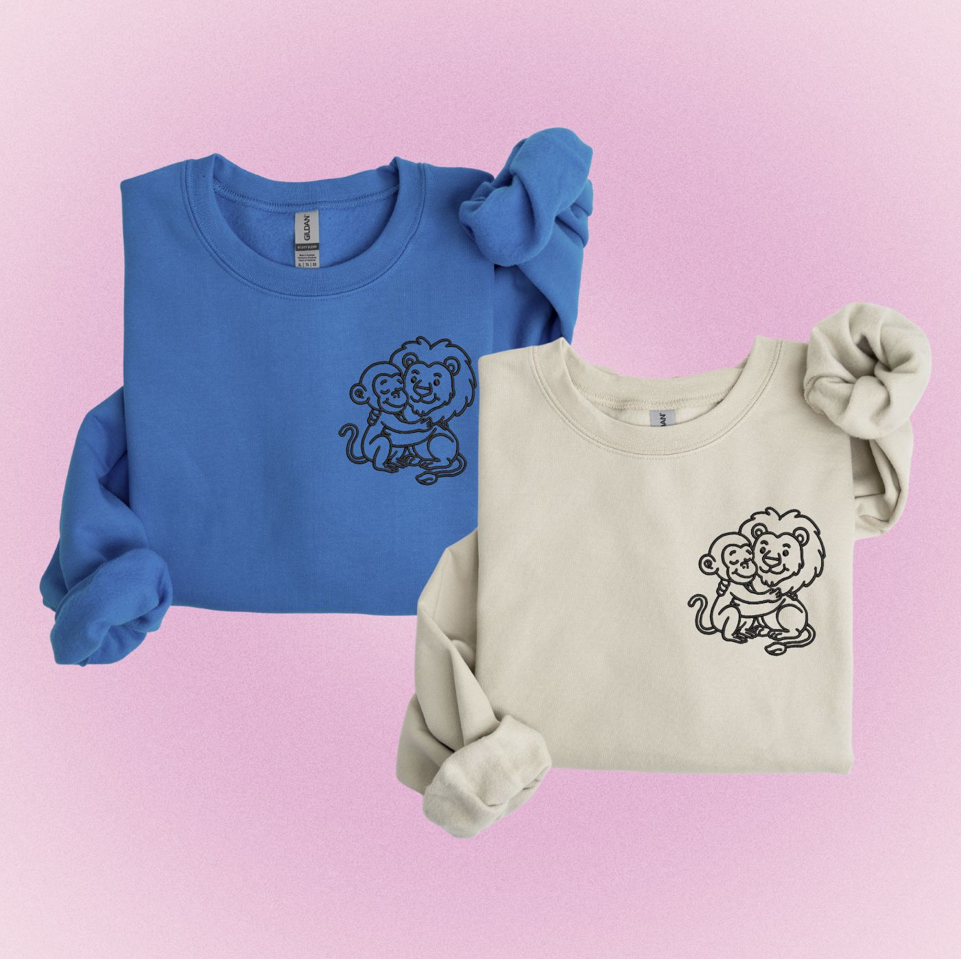 Custom Lion &amp; Monkey Matching Embroidery Set - custom sleeve option