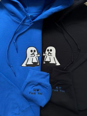 Ghost F U Middle Finger Matching Couples/ Besties Halloween Set - glow in the dark thread option