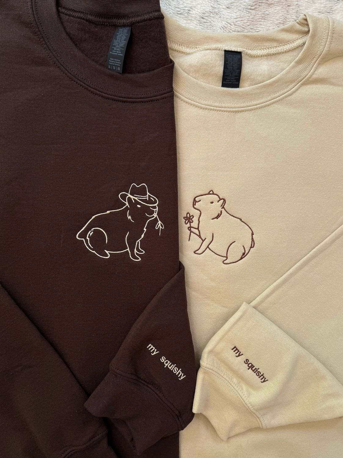 Capybara Matching Couples/ Besties Embroidery Set - custom sleeve option