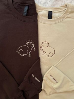 Capybara Matching Couples/ Besties Embroidery Set - custom sleeve option