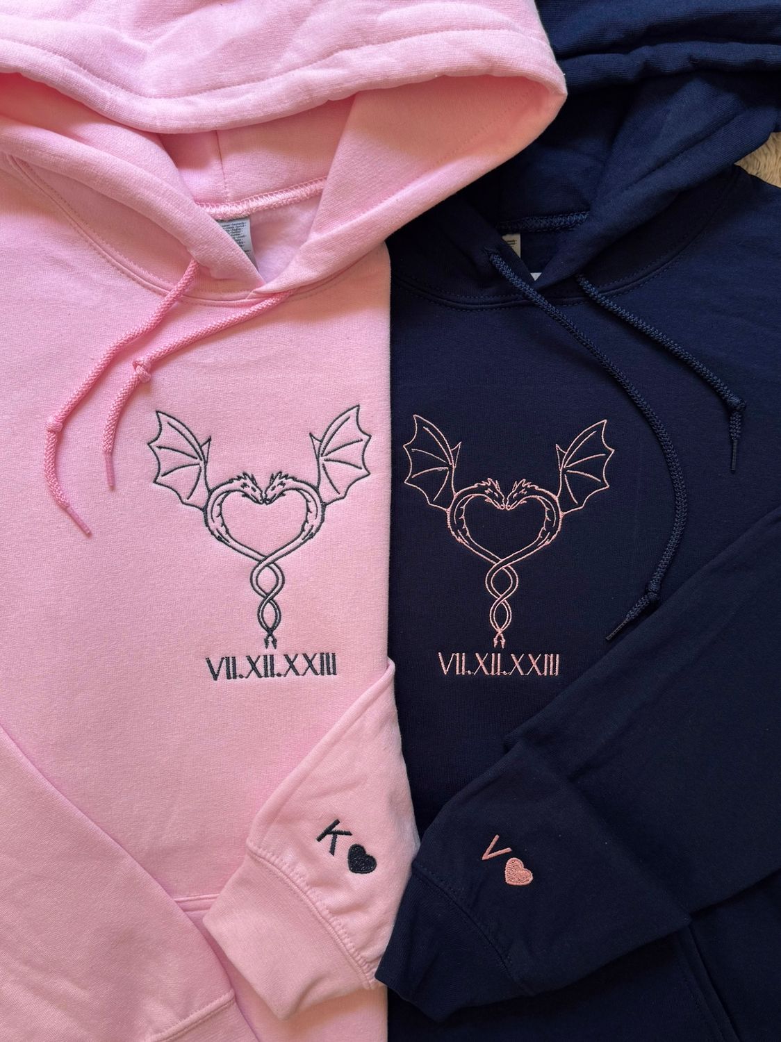 Dragon Love Matching Couples/ Besties Set - custom sleeves &amp; roman numerals under design option