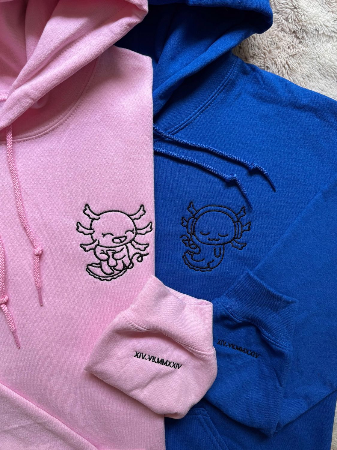 Axolotl Music Love Matching Embroidery Set - custom sleeve option