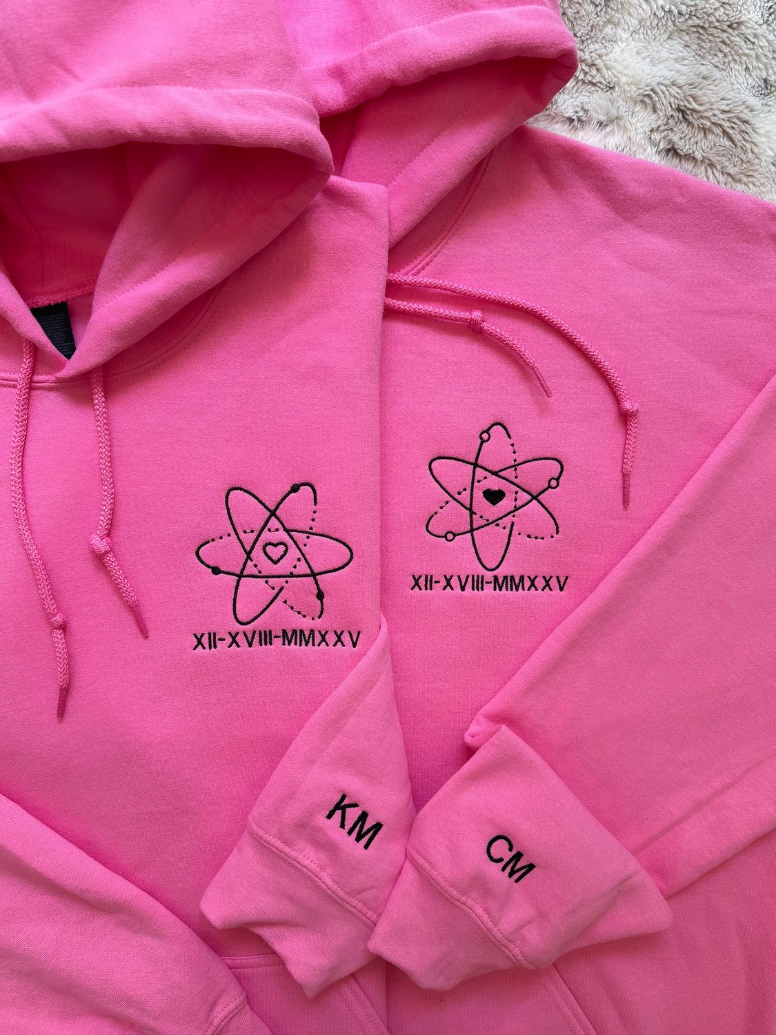 Atom Love Embroidered Sweatshirts - custom sleeves &amp; roman numerals under design option
