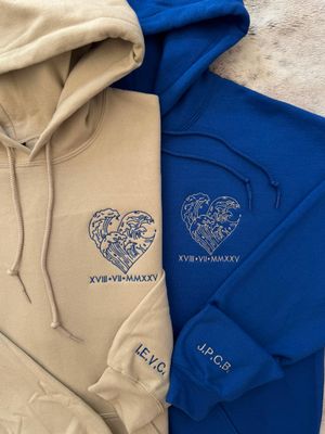 Wave Heart Matching Embroidery Set - custom sleeves &amp; roman numerals under design option