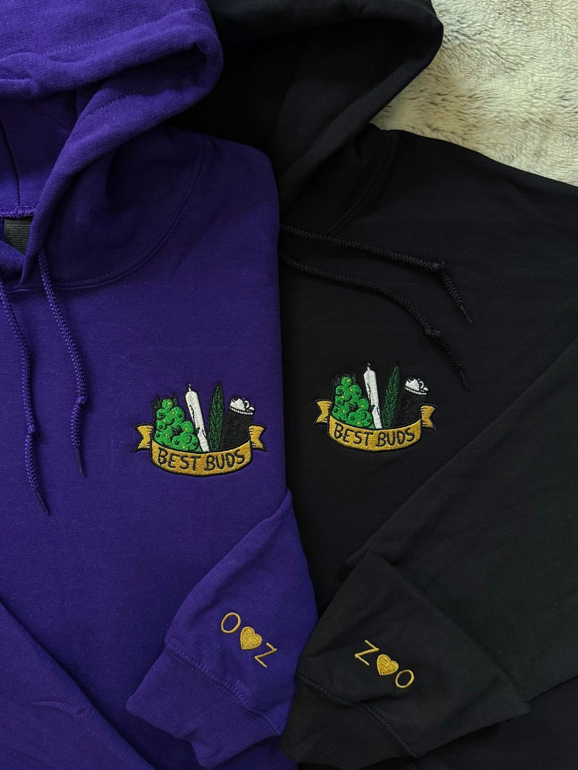 Best Buds Matching Embroidery Set for couples &amp; besties - custom lighter color &amp; sleeve option