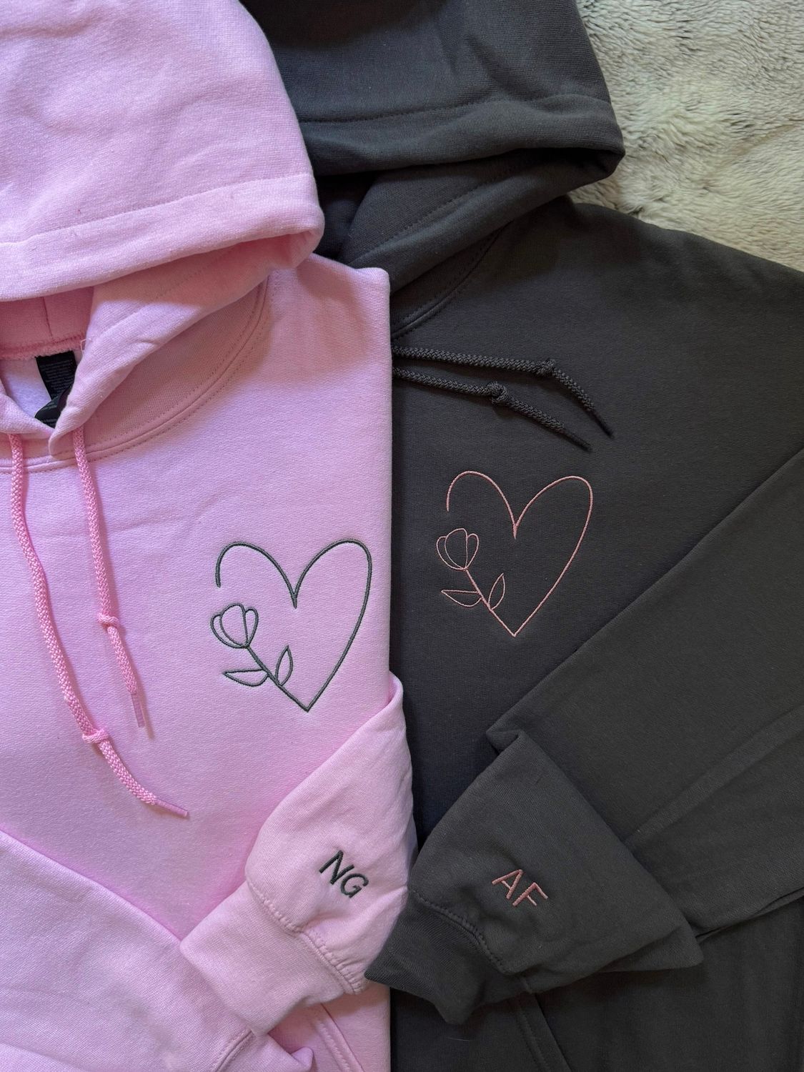 Flower Heart Matching Set for Couples and Besties - custom sleeves &amp; roman numerals under design option