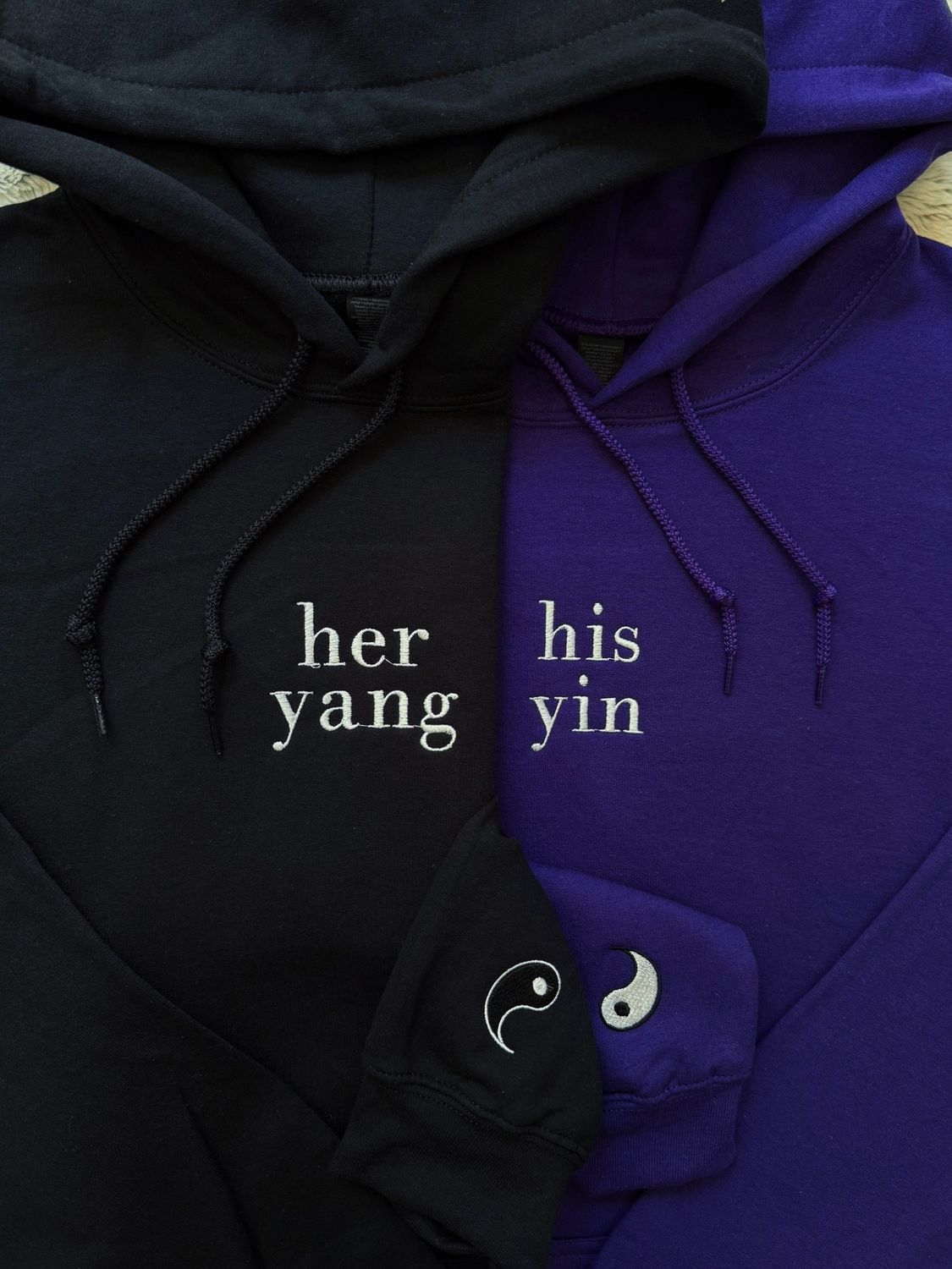 His Yin, Her Yang Matching Couples Embroidery Set - custom sleeve option
