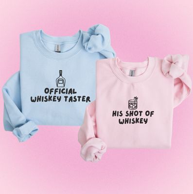 Official Whiskey Taster ~ His Shot of Whiskey Matching Couples Embroidery Set
