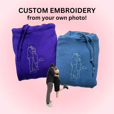 CUSTOM Line Art Embroidery SET out of Your Own Photo! - custom sleeve option - insert picture below