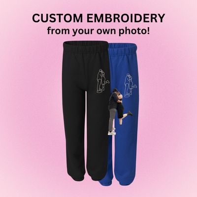 CUSTOM Line Art Embroidery Sweatpants SET out of Your Own Photo! - insert picture below:)