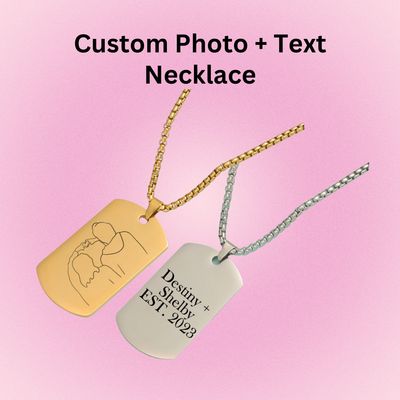 Custom Engraved Photo Dog Tag Necklace - Text on Back Option