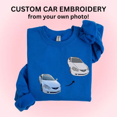 FULL COLOR CUSTOM CAR Embroidery from Your Own Photo! - sleeve embroidery &amp; text below the design option