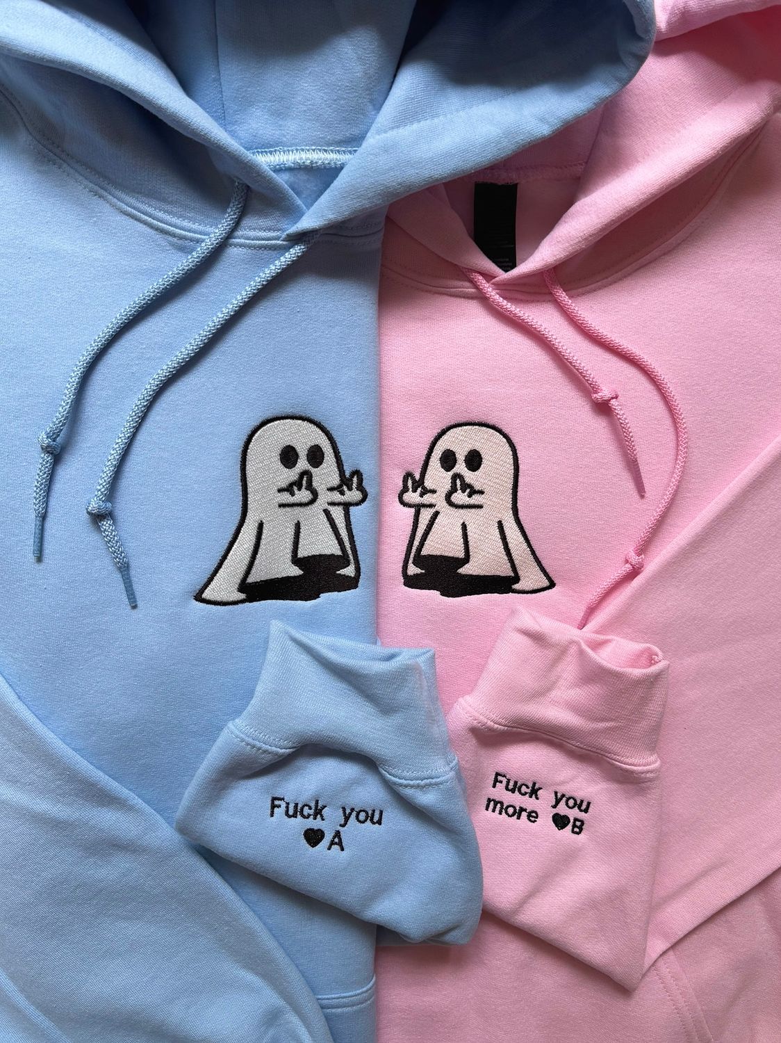 Ghost F U Middle Finger Matching Couples/ Besties Halloween Set - glow in the dark thread option