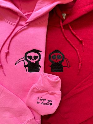 I Love You To Death Grim Reapers Matching Embroidery Set - custom sleeve option