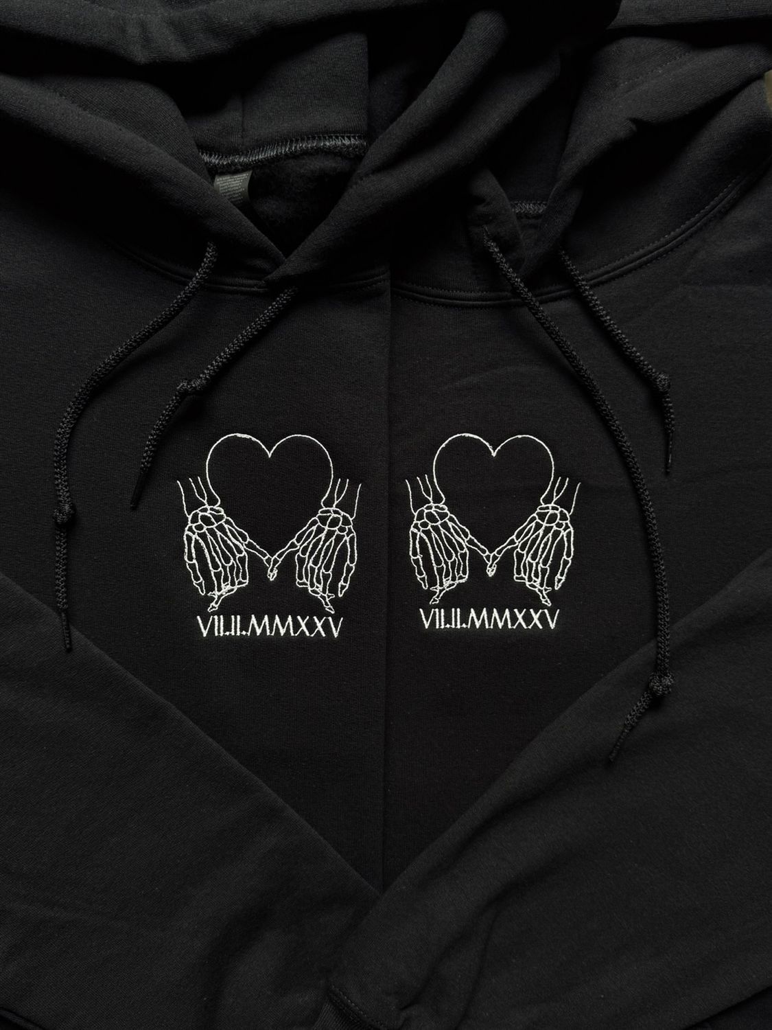 Skeleton Pinky Promise Heart Matching Embroidery Set - custom sleeves &amp; roman numerals under design option