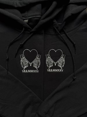 Skeleton Pinky Promise Heart Matching Embroidery Set - custom sleeves &amp; roman numerals under design option