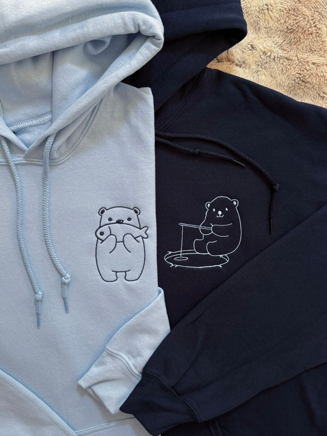 Polar Bears Fishing Matching Embroidery Set - custom sleeve option