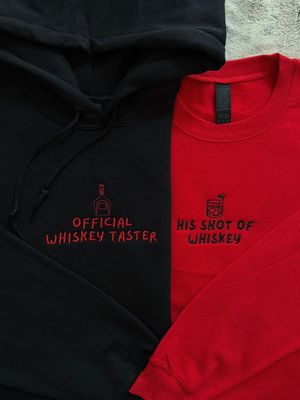Official Whiskey Taster ~ His Shot of Whiskey Matching Couples Embroidery Set
