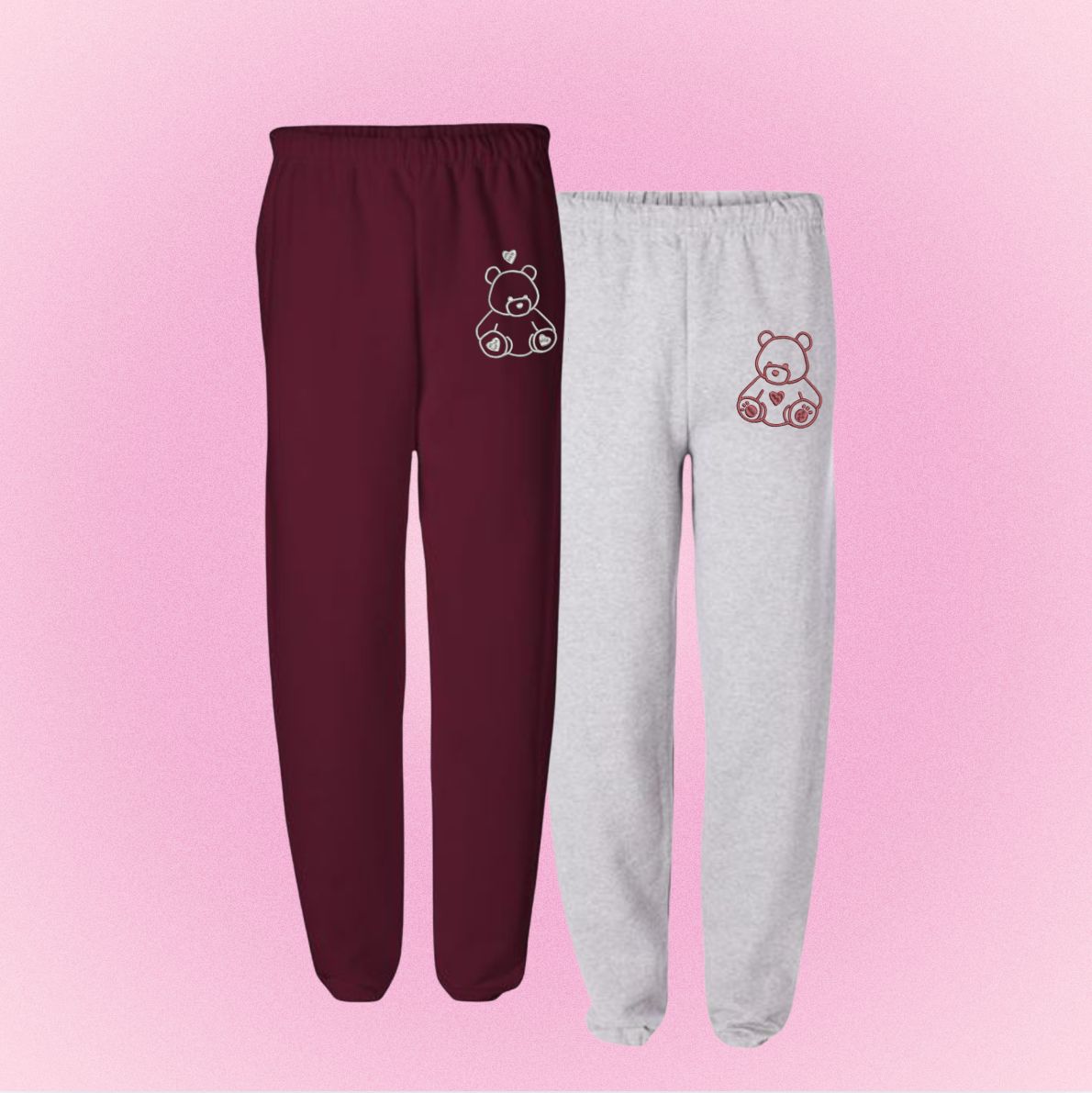 Teddy Bear Love Embroidery Sweatpants SET