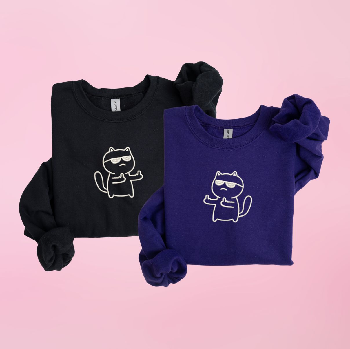 Goofy Middle Finger Cats Matching Embroidery Set