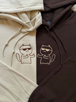 Cat Middle Finger Matching Couples/ Besties Embroidery Set