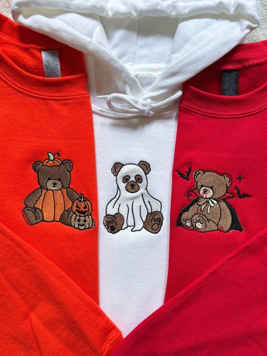 Halloween Teddy Bears - TRIO Matching Set - Pumpkin, Ghost, + Vampire Bears