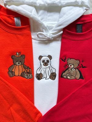 Halloween Teddy Bears - TRIO Matching Set - Pumpkin, Ghost, + Vampire Bears