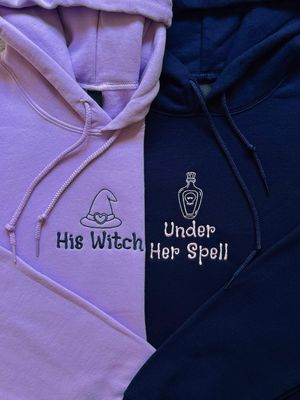 His Witch ~ Under Her Spell Matching Couples Embroidery Set for Halloween