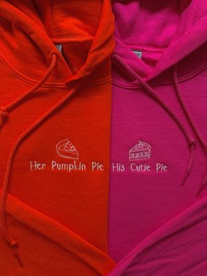 Her Pumpkin Pie ~ His Cutie Pie Matching Couples Embroidery Set for Thanksgiving
