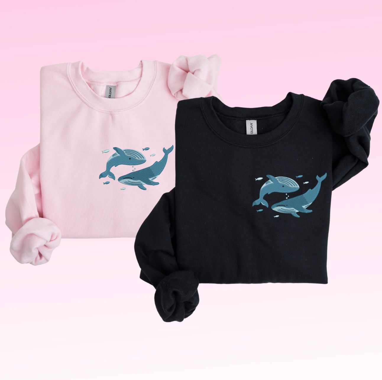 Blue Whale Yin Yang Matching Embroidery Set - custom sleeves &amp; roman numerals under design option