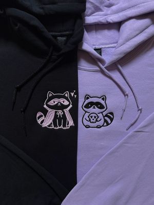 Spooky Trash Pandas (Raccoons) Matching Couples Embroidery Set for Halloween