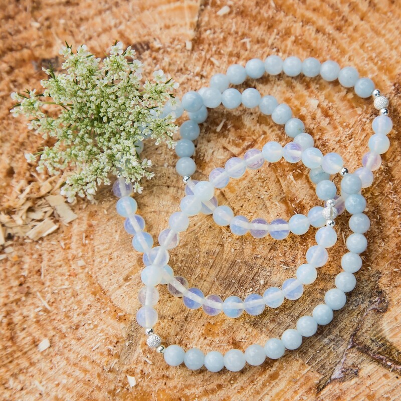 Aquamarine and White Opalite Bracelet