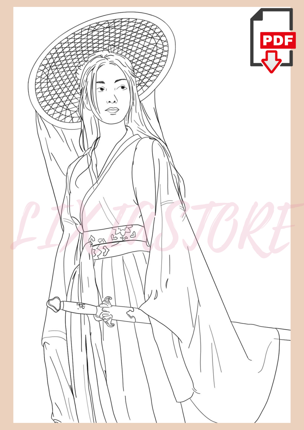 Japanese Woman - 2 | PDF Coloring Page