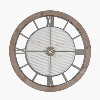 Natural Wood & Metal Round Clock
