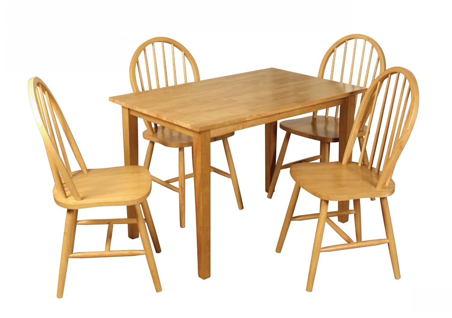 Hanover 1x4 Dining Set - Including 4 Chairs - Solid Hardwood | Spindleback - Light Oak