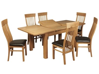 Treviso Oak 1.4m Butterfly Extending Dining Set - Including 6 Chairs