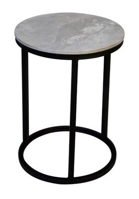 Yale Circular End Table - Grey Top | Black Metal Legs
