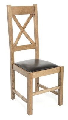 Siam X Back Oak Dining Chair - Solid Oak | Padded Faux Leather Seating