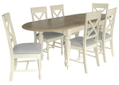 Meghan Oak 1.8 Meter Oval Extending Dining Set - Including Six Chairs