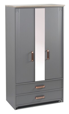 Bordeaux Grey 3ft | 2 Drawer Mirrored Wardrobe - 680 Bordeaux Grey 3ft | 2 Drawer Mirrored Wardrobe - 680
