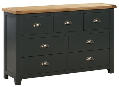 Capri Dark Oak 7 Drawer Wide Chest - Midnight Blue | Oak