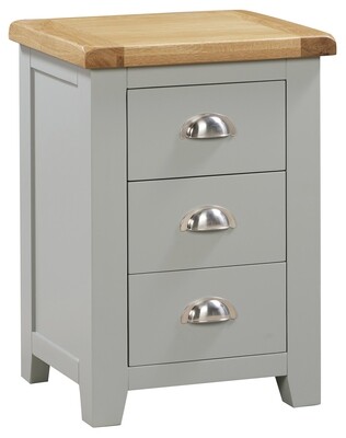 Capri Light Oak 3 Drawer Bedside Locker - Mushroon Grey | Oak