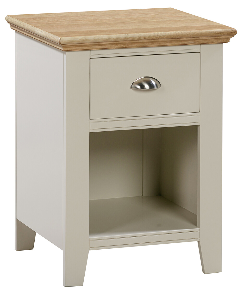 Anglia Oak 1 Drawer Bedside Locker - Light Cream | Natural Oak