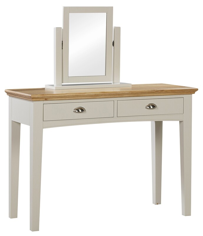 Anglia Oak 2 Drawer Vanity Unit | Stool | Mirror - Light Cream | Natural Oak