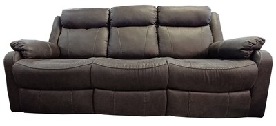 Joel 3 Seater Reclining Sofa with Table - Shadow Brown  Grey Fabric